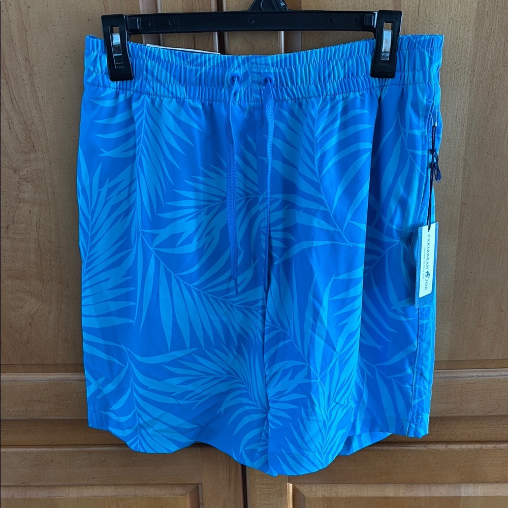 NWT; Blue Palm Print Swim Shorts